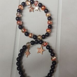 Black and Gold Beaded Bracelet Set